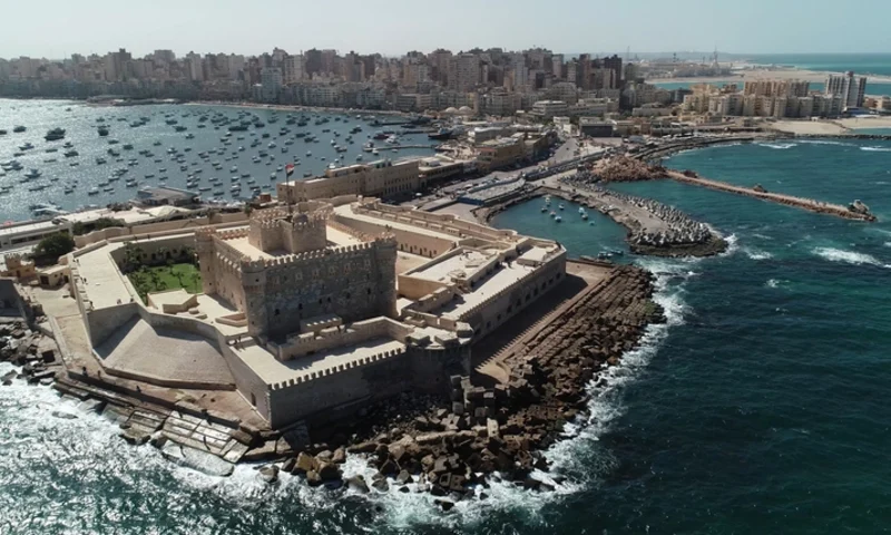 Aerial Drone shot over Egypt Alexandria City, City of Alexandria Egypt