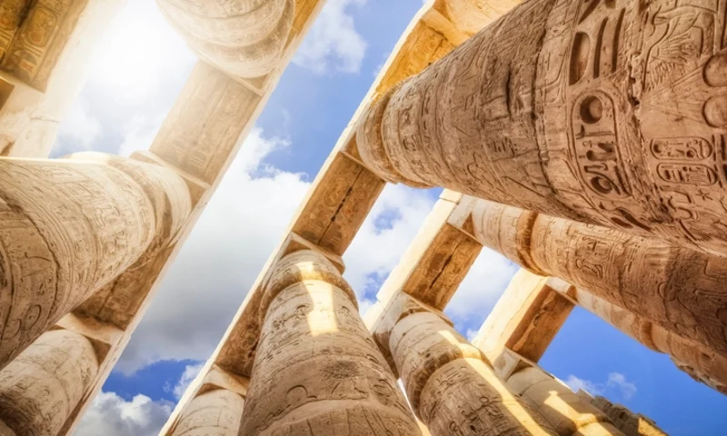 Carved columns inside Karnak Temple in Luxor, Life in Ancient Egypt