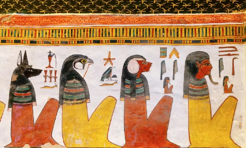Pinturas de los cuatro hijos de Horus en la tumba de Nefertari, en el Valle de las Reinas, Tumba de Nefertari