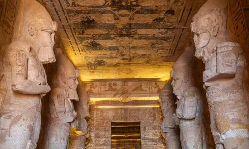 Osiris Pillar Statues and Painted Ceiling, Temple of Osiris