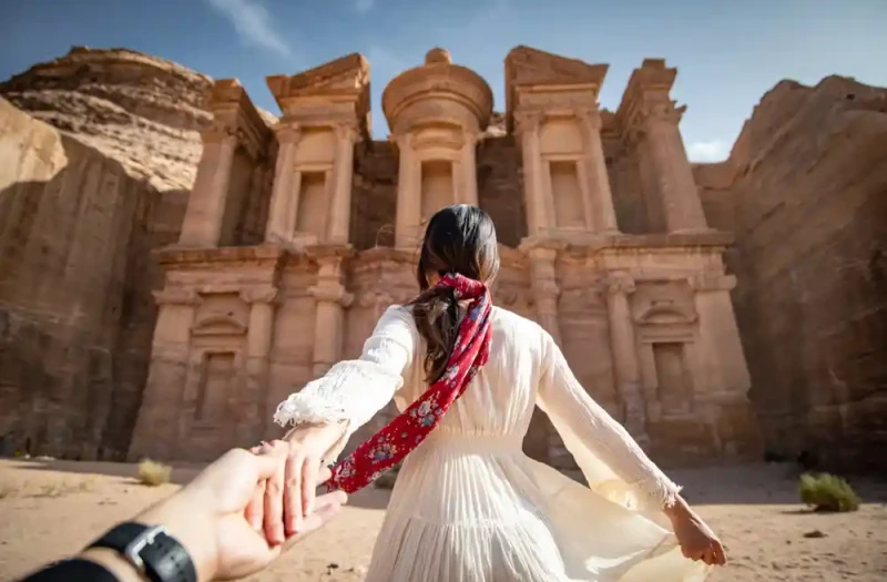 tour giordania 5 giorni, una donna indossa un vestito bianco in Giordania