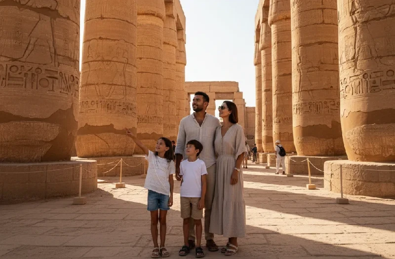 una familia en el templo de luxor en el Circuito Egipto 8 Días