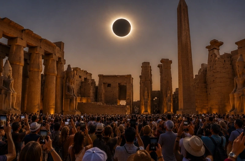 Persone che osservano l'eclissi solare
