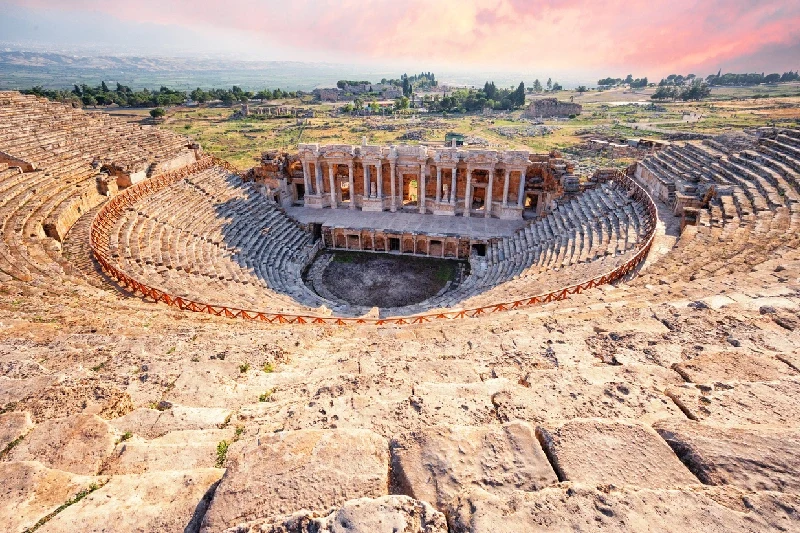 A photo of the Great Theater in Hierapolis, showcasing its ancient grandeur.