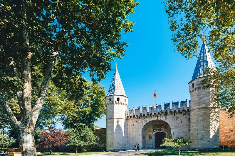 A view of Topkapi Palace highlighting its elegant Ottoman architecture.