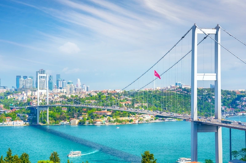 An amazing view of the Bosphorus Bridge under a clear sky