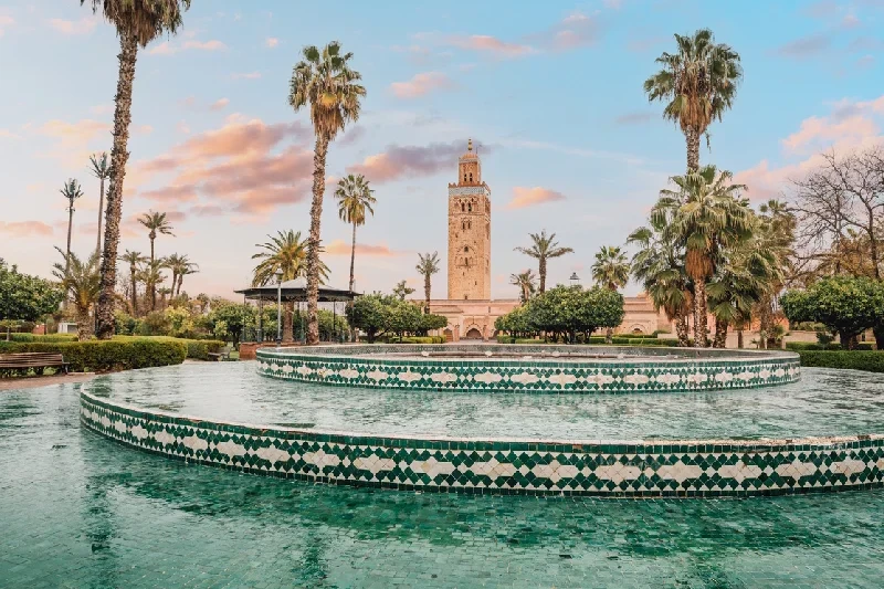 The iconic Koutoubia Mosque rising above Marrakech.