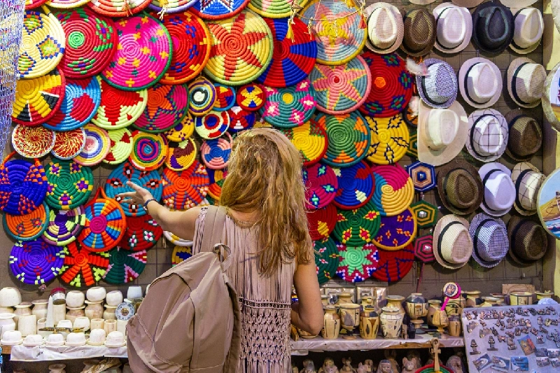 Visitors shopping for traditional goods in Aswan