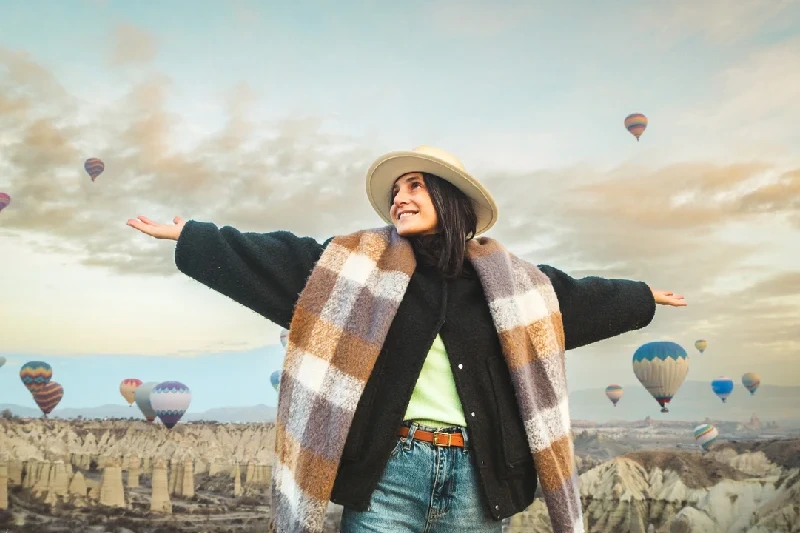 Enjoying view of Cappadocia`s hot air balloons.