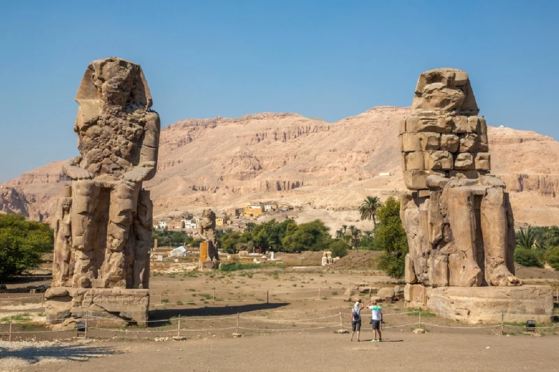 Egipto, Tebas - Egipto, Colosos de Memnón, Palmera, África