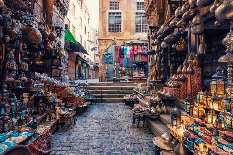 Mercado de Jan El Jalili en el Viejo Cairo, Egipto