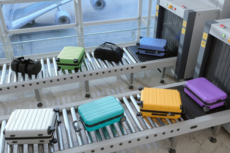 Puesto de control de seguridad del aeropuerto con escáner de rayos X Puesto de control de seguridad del aeropuerto con escáner de rayos X