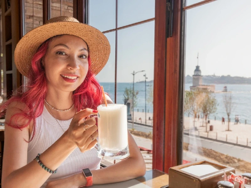 Traveler drinking ayran in Turkey