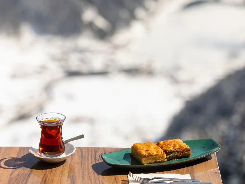 Turkish tea and Laz Böreği enjoyed in winter.