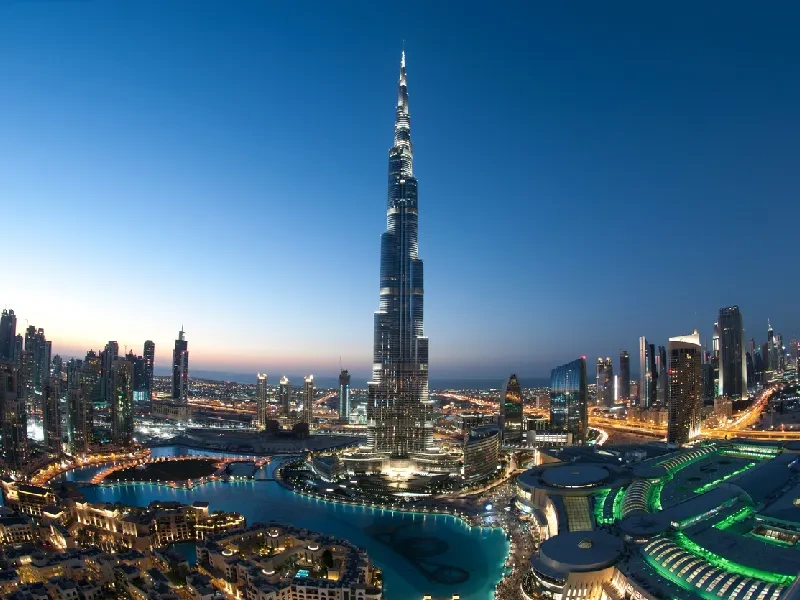 Overview of Dubai city with the iconic Burj Khalifa.