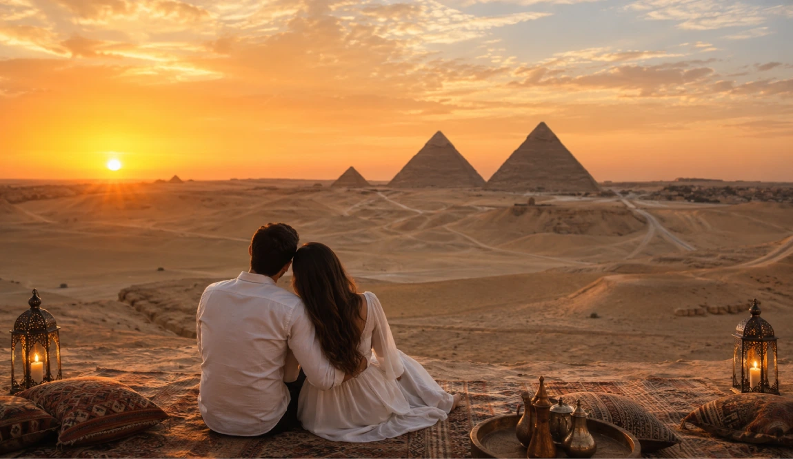 dos novios delante las piramedes de giza