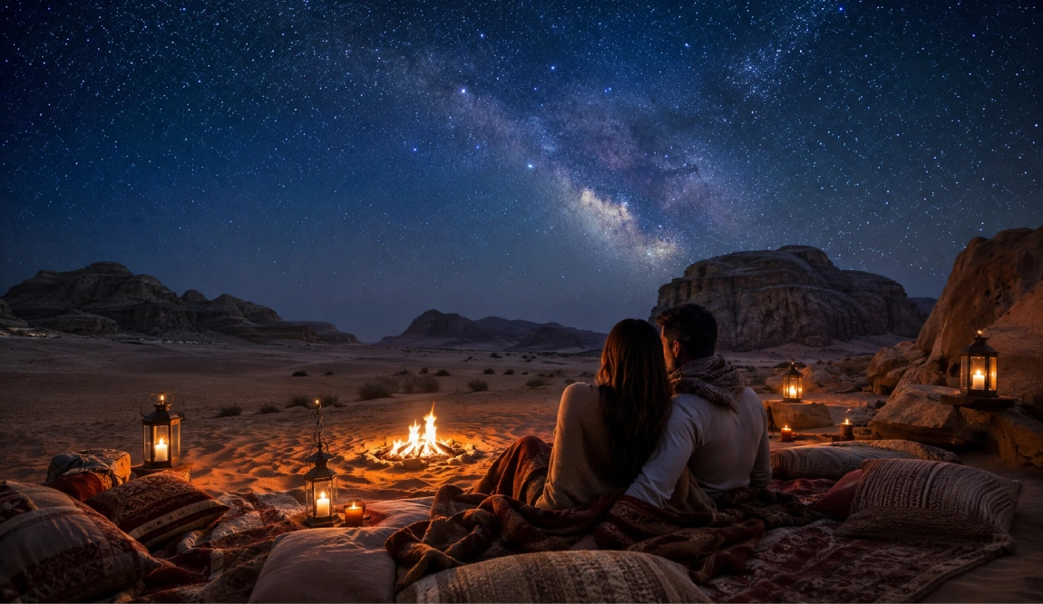 dos novios en el desierto en la noche