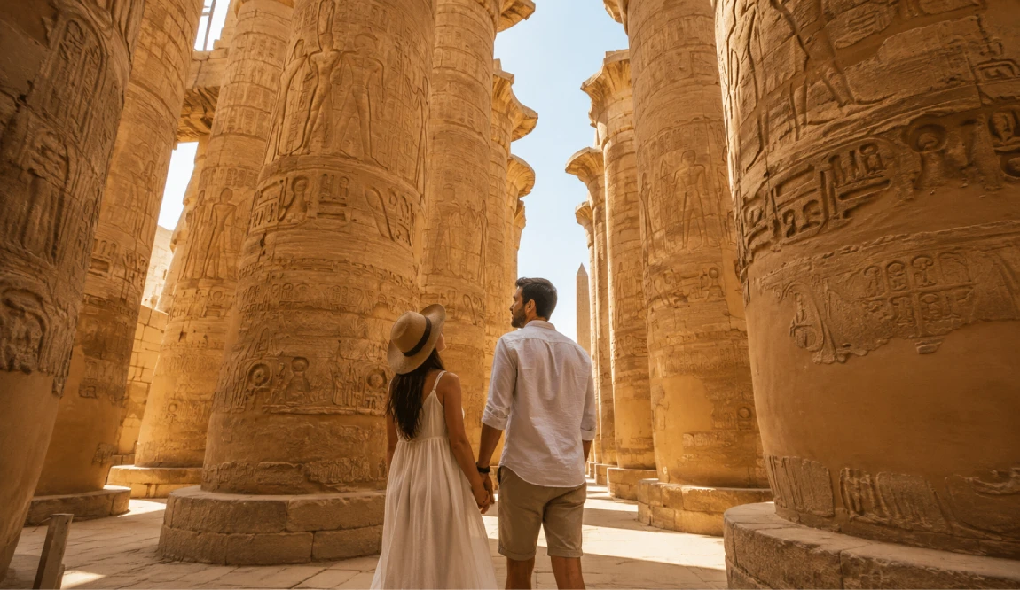 dos novios en los templos de egipto
