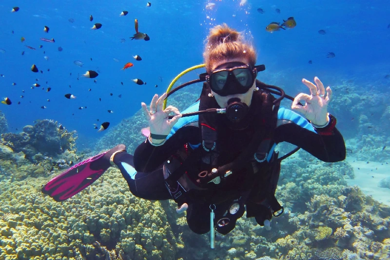 Snorkeling Isola Mahmya a Hurghada, Una donna fa il Diving