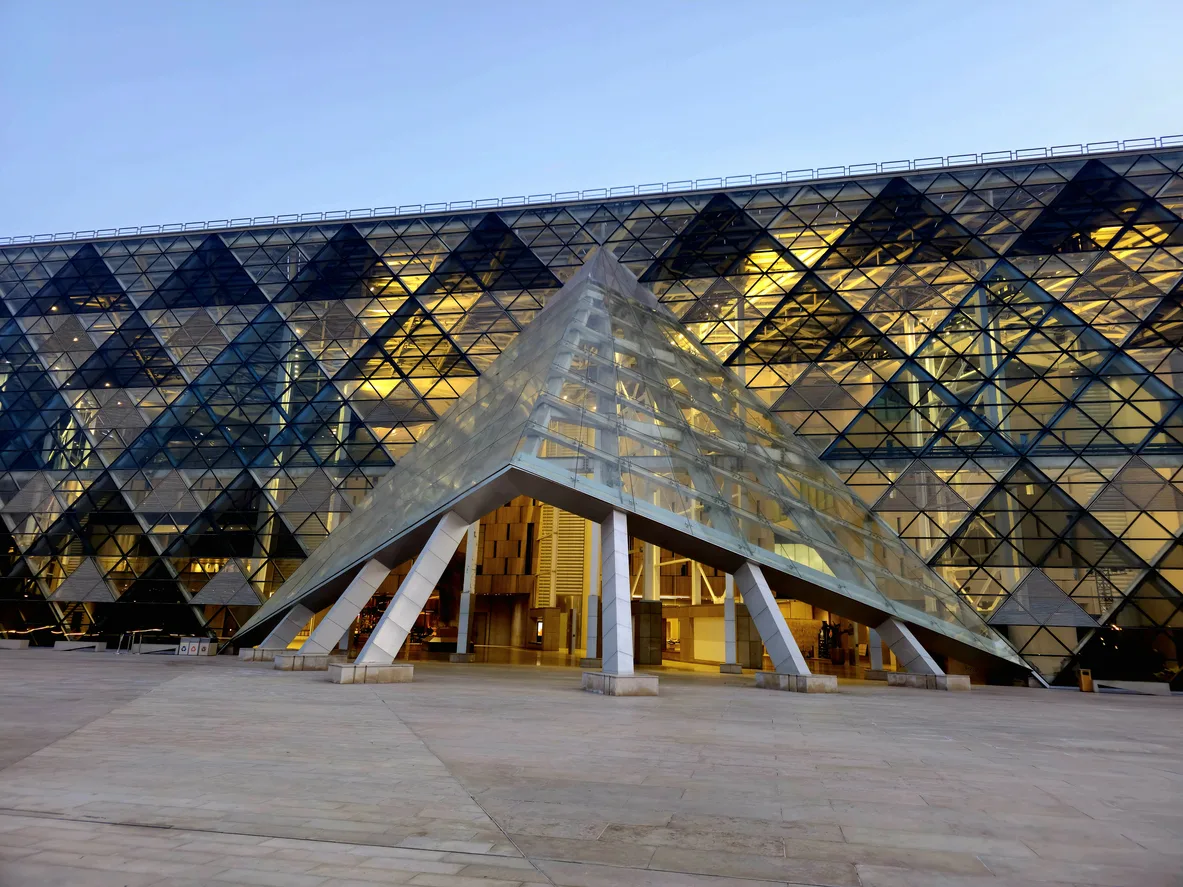 Exterior part of the grand egyptian museum, Couples taking selfie in front of the pyramids, Cairo Luxor tour