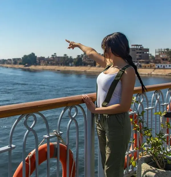 female tourist on a nile cruise, Christmas Holiday in Egypt