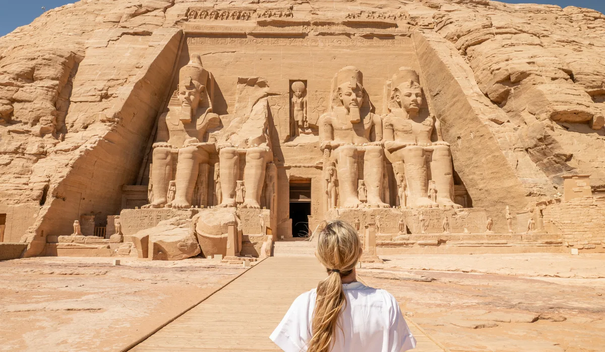 a girl in front of abu simbel temple, Egypt Christmas Vacation