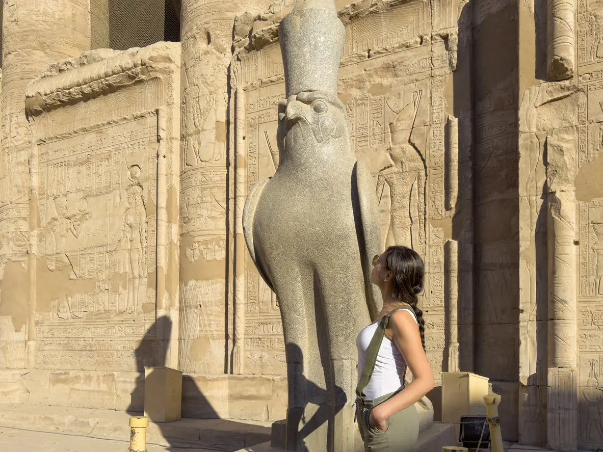a tourist in front of edfu temple, Egypt Christmas Vacation