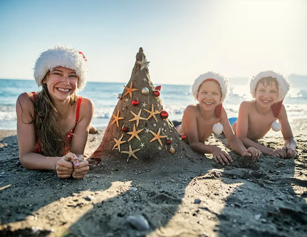 A mother with her children enjoying the redsea beaches in christmas, New Year Holidays in Egypt