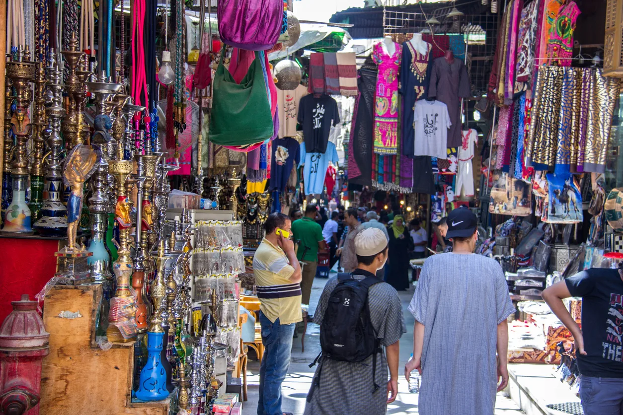 tourists and locals in Khan Al Khalili Bazar, Egypt Budget Tour: 9 Days Cairo, Aswan & Luxor
