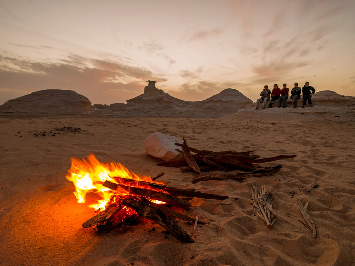 Campers in the White Desert in Egypt, 8-Day Egypt Itinerary — Cairo, White Desert National Park & Luxor