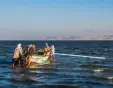 Lago Qarun, Un gruppo dei uomini  pescano nel lago