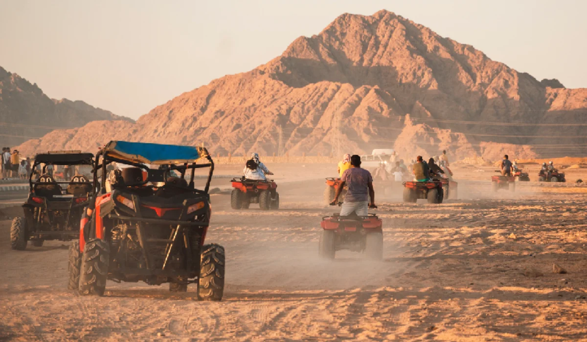 Safari trip through egyptian desert driving ATV