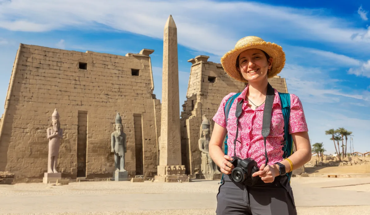 woman tourist at Luxor temple, Is Egypt Safe to Visit