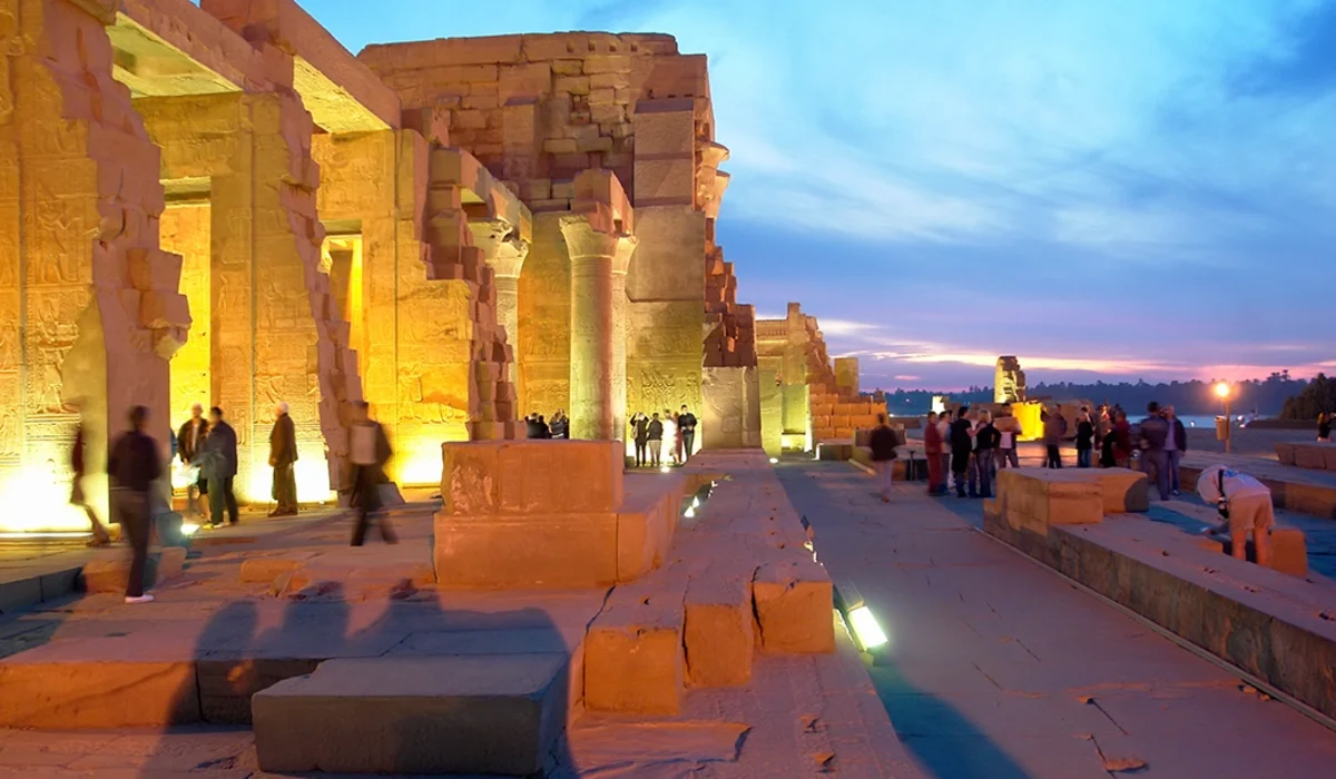 tourists enjoying visiting Kom ombo temple at sunset, Kom Ombo Temples