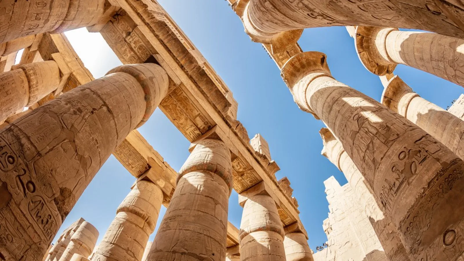 The sun's rays penetrate the columns in the Karnak temple, Karnak Temple