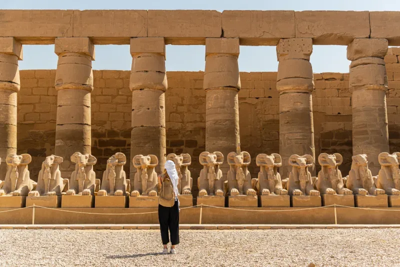 Foto dItinerario in Egittoel viale di ingresso al tempio di Karnak visitabile durante la crociera sul Nilo