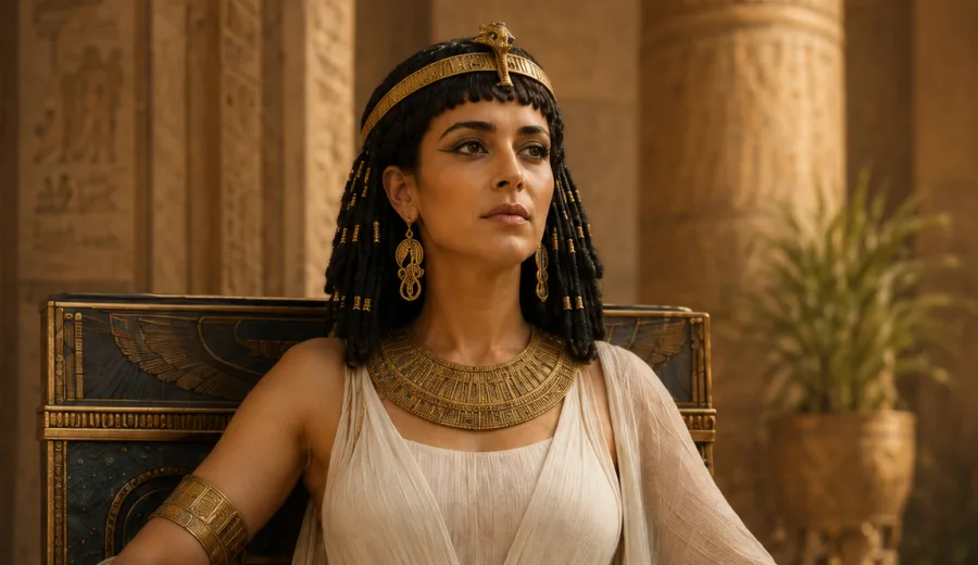 cleopatra sentada  en el trono