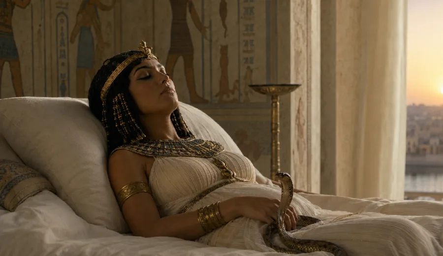 cleopatra dormida  con vibora en la mano