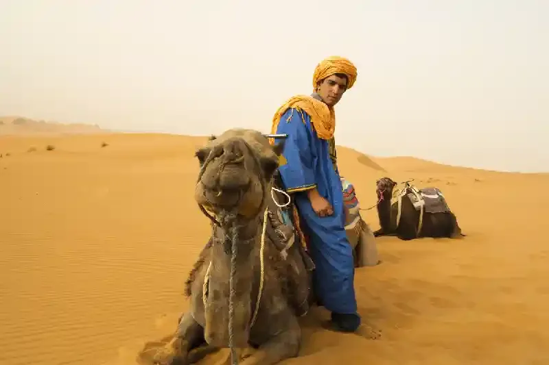 Beduini e cammelli nel deserto del Sahara in Marocco, Deserto del sahara marocco