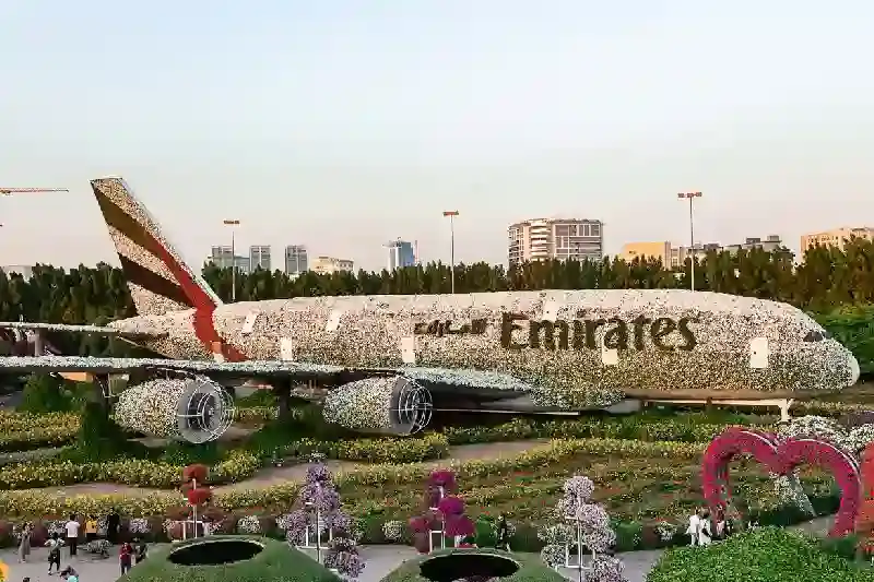 L'Airbus A380 degli Emirates fatto di fiori al Miracle Garden di Dubai, giardino dei miracoli dubai