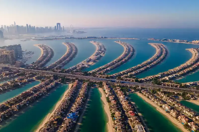 L'isola di Palm Jumeirah a Dubai, Emirati Arabi Uniti, vista aerea, palm jumeirah dubai