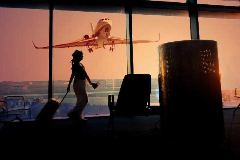 Persona observando un avión despegar desde el aeropuerto