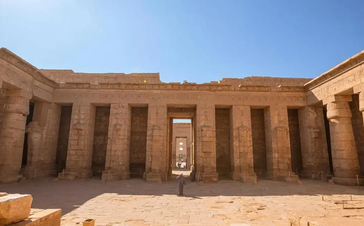 un uomo al tempio di madinet habu
