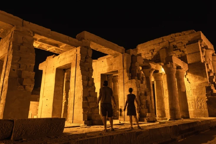 Crociera sul Nilo periodo migliore, una coppia al tempio Kom Ombo