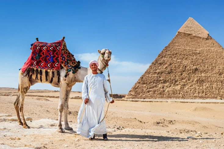 Come Sono State Costruite Le Piramidi, Una uomo accanto a un cammello