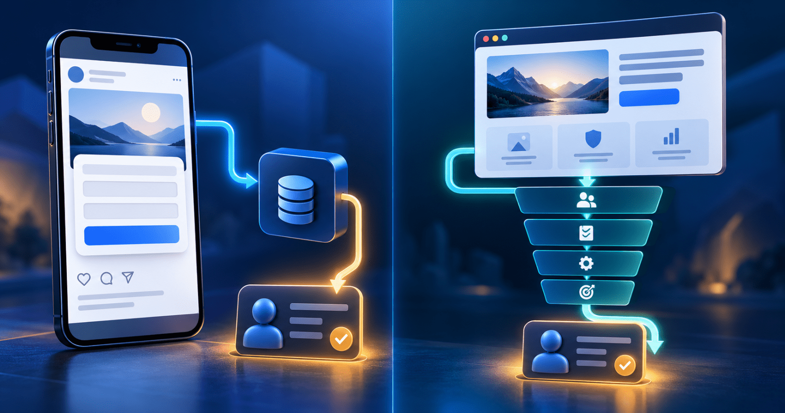 Comparison of Meta Instant Form and landing page lead journeys from ad click to qualified lead
