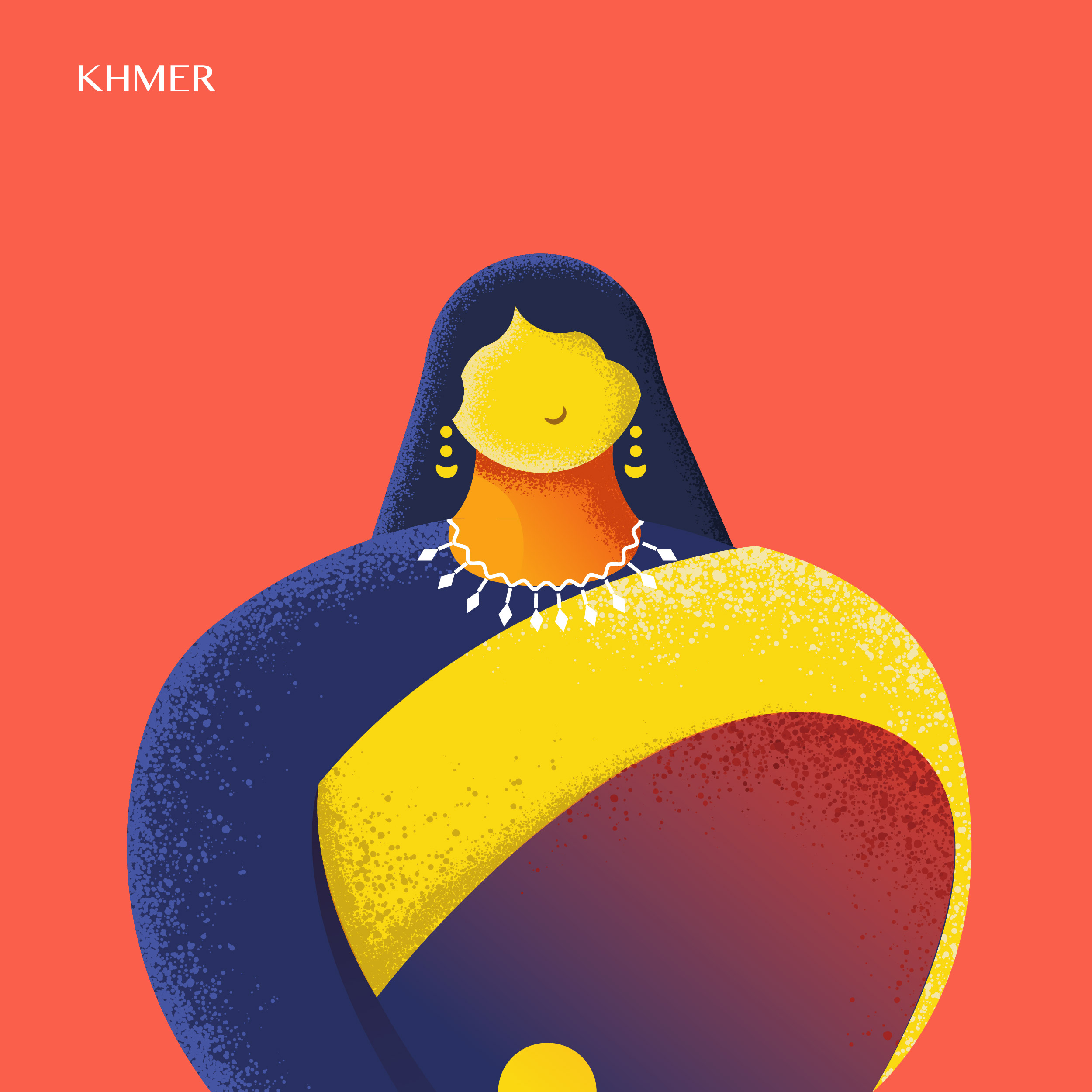 Khmer Traditional Dress Vector Illustration - Cambodian Culture Art by ART de ONE