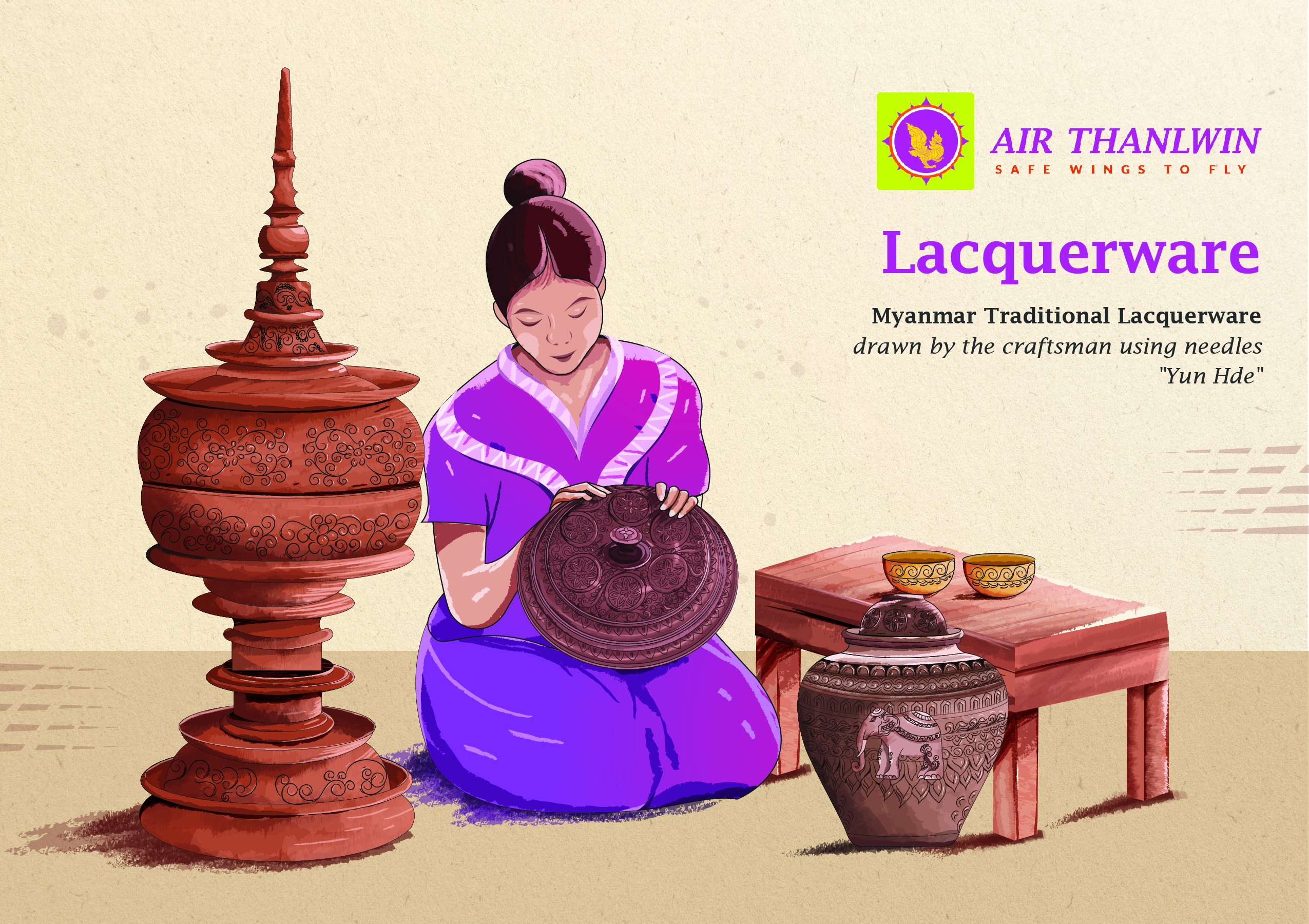 Myanmar Lacquerware Detail Vector Art - Bagan Traditional Craft Illustration by ART de ONE