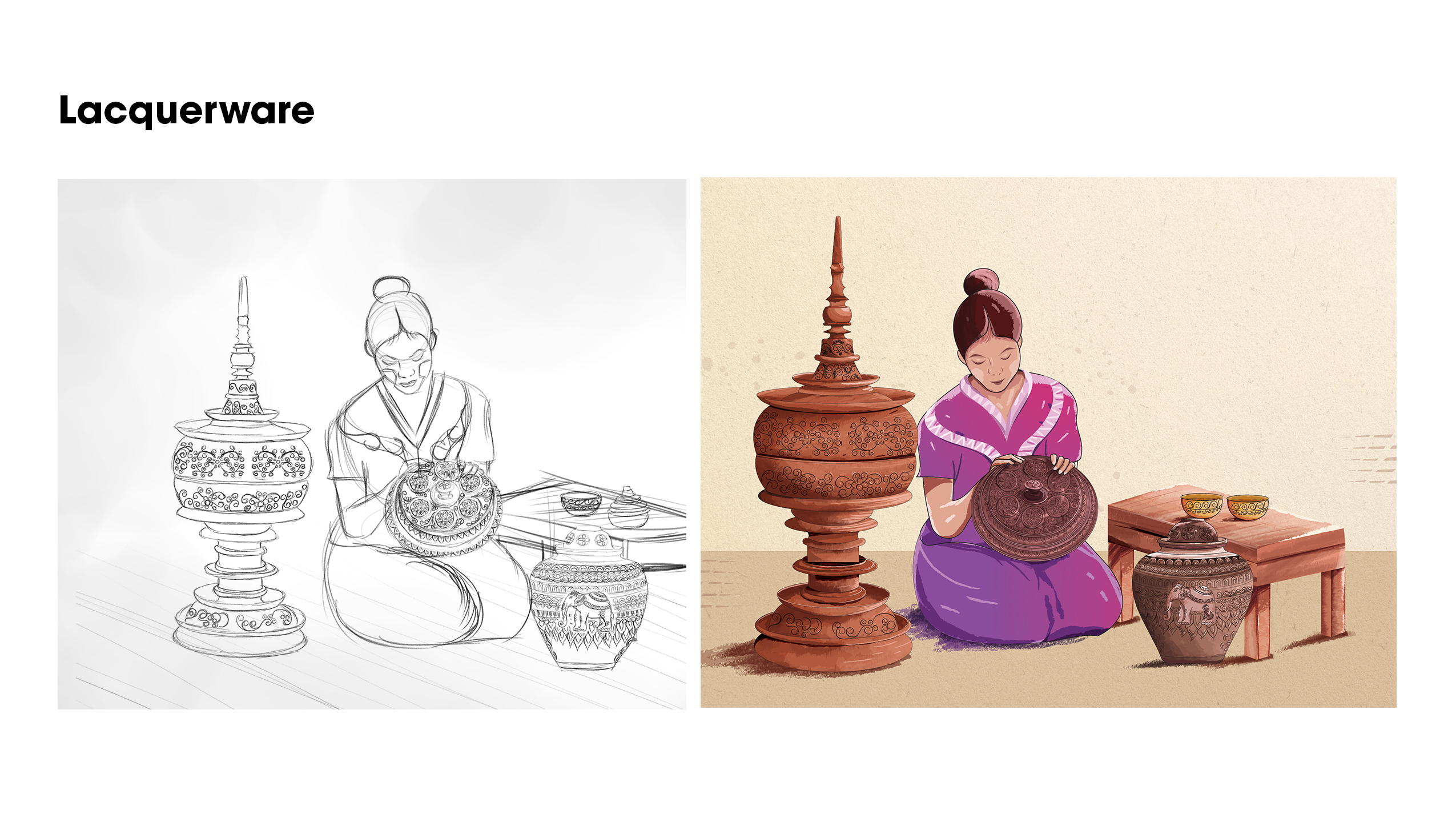 Myanmar Lacquerware Vector Illustration - Traditional Craft Art by ART de ONE