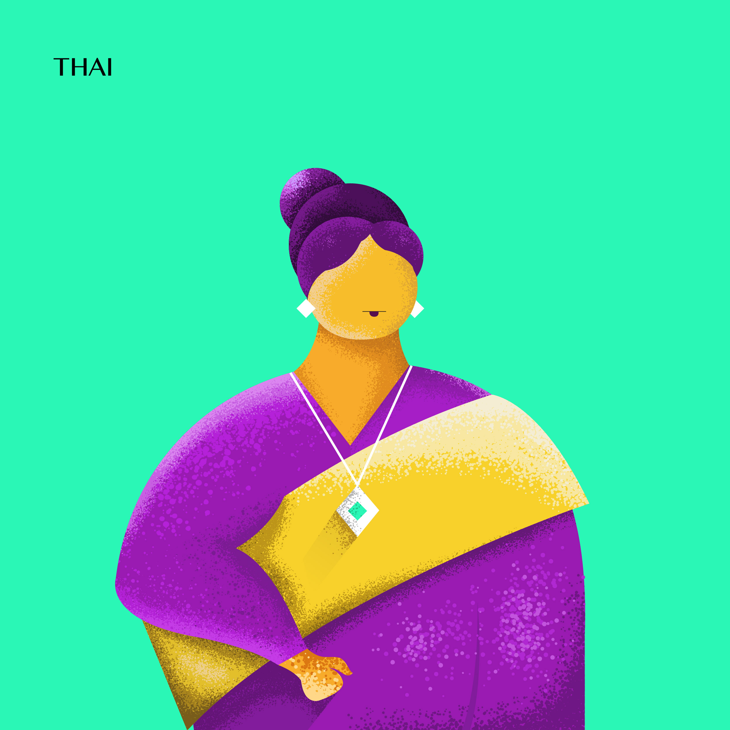 Thai Traditional Dress Vector Illustration - Southeast Asian Culture Art by ART de ONE